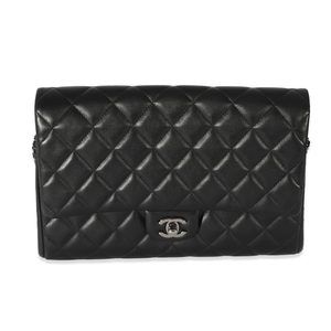 Chanel Black Lambskin CC Flap Chain Clutch
